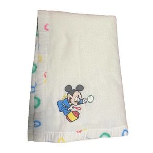 Mickey Mouse Baby Blanket Bubble Trim White Acrylic Receiving USA Crib Vintage